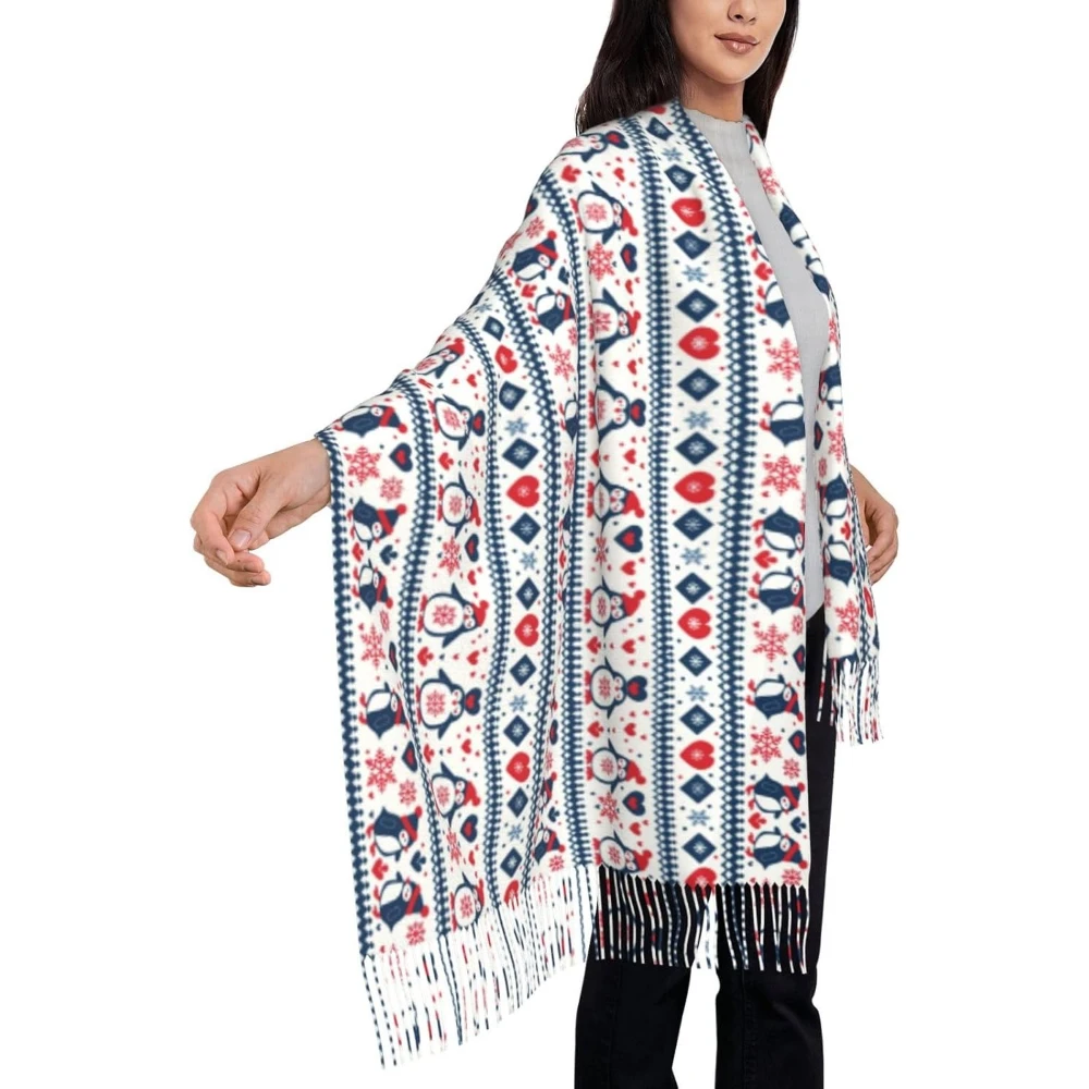 

Christmas Fuzzy Scarf Winter Warm Shawl Scarf for Women Fashion Tassel Long Scarves Plaid Christmas Tree