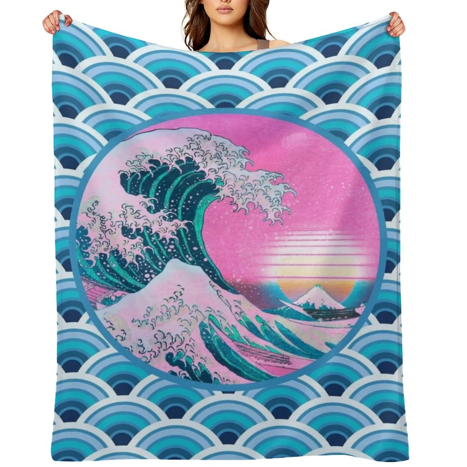 

Vaporwave Aesthetic Great Wave Seigaiha Ocean Sunset Throw Blanket Bed Fashionable Thins Decorative Sofas Plush Blankets