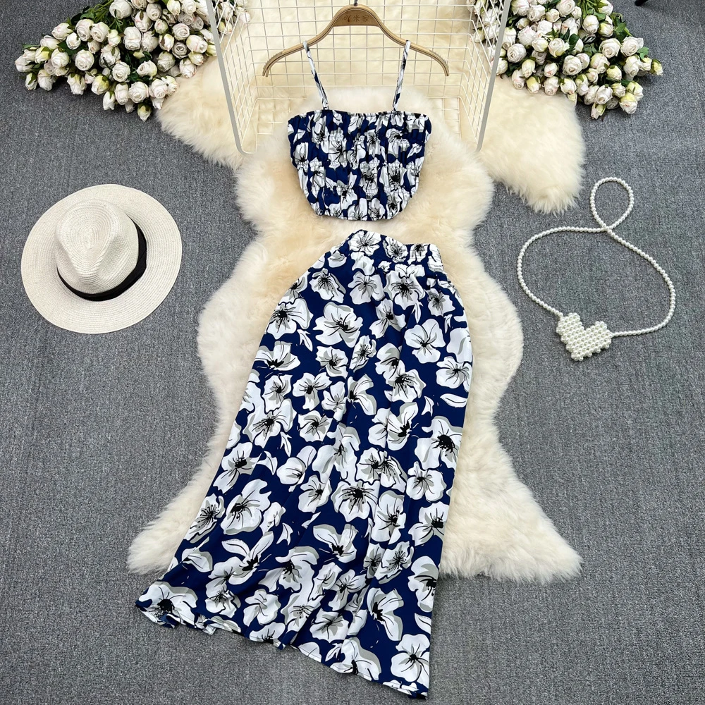 

Mia Muse Women's Sets 2025 Summer Sexy Floral Sleeveless Square Neck Tanks Midi High Waist Wrap Skirts Vacation Sets