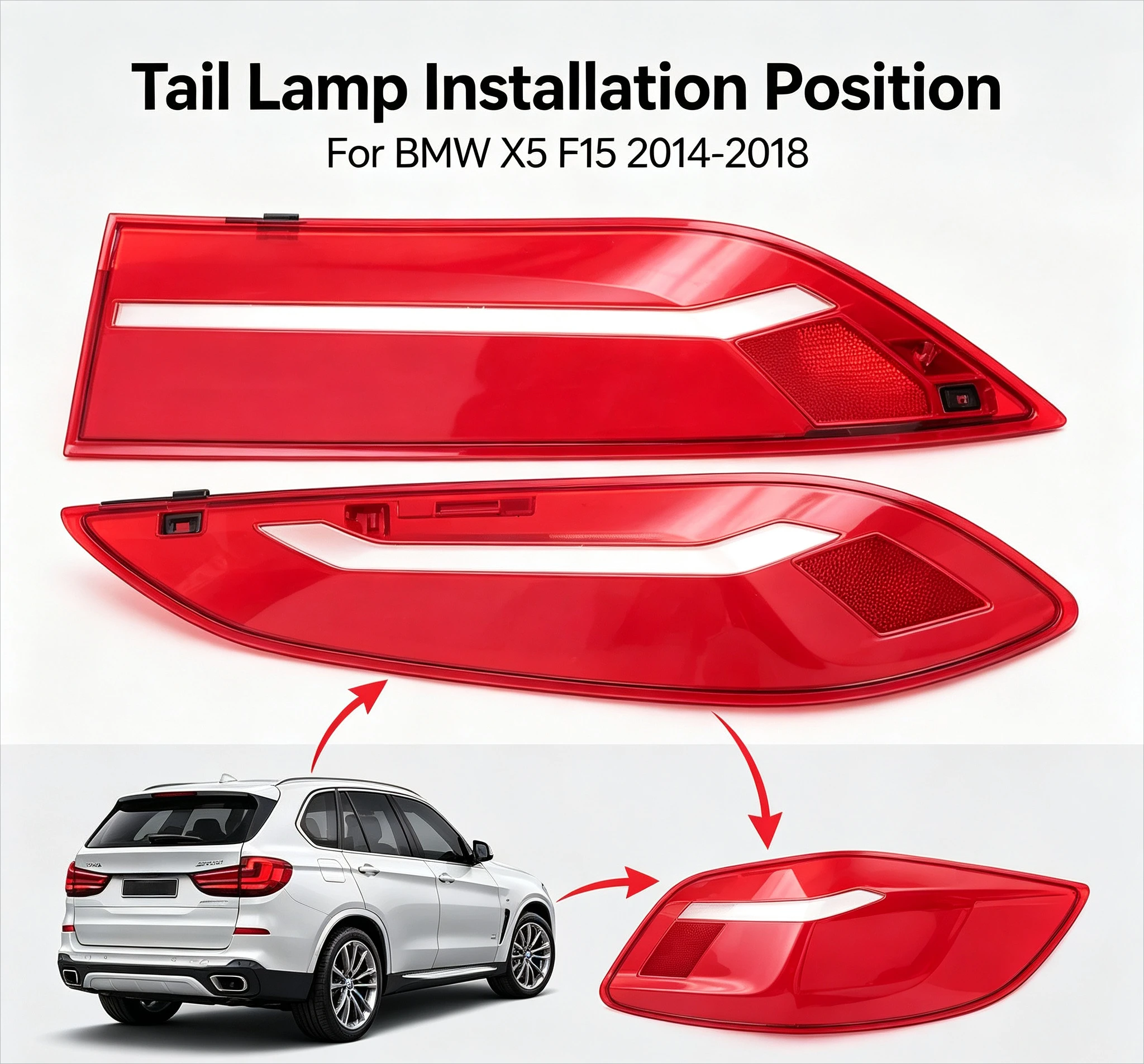 Moggic Rear Taillight Lens Cover Compatible With X5 2014 2015 2016 2017 2018 F15 LCI Model Left Right Side Replacement Tail Lamp