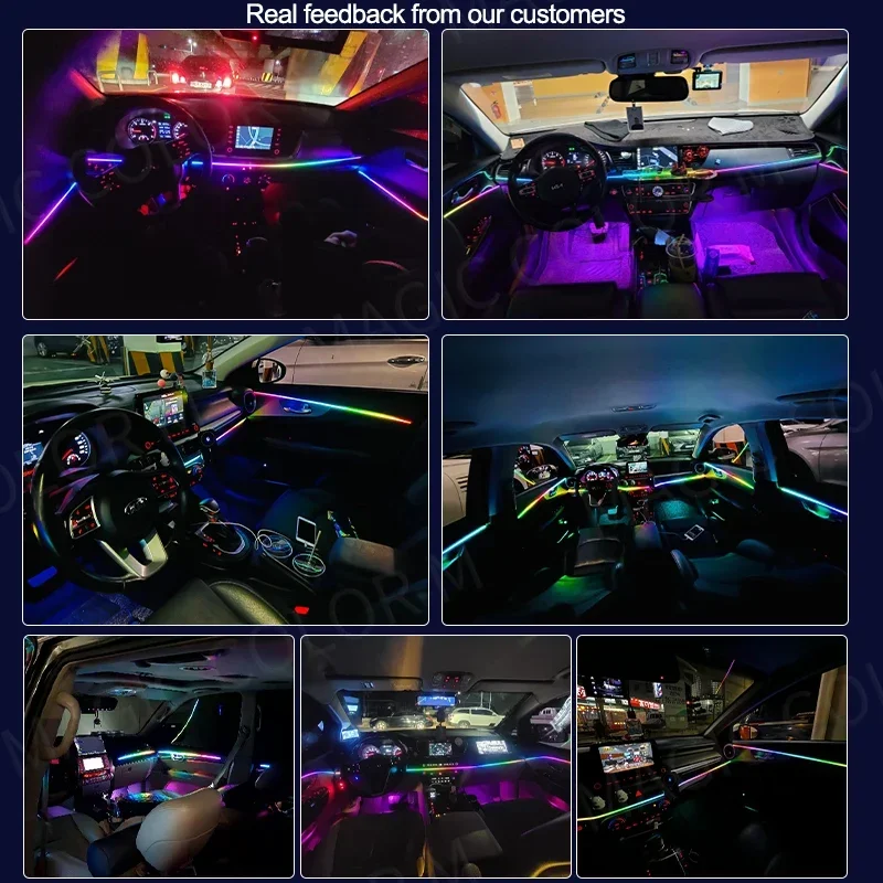 18 in 1 Car Ambient Light 64 Color Acrylic Strips Bluetooth App Control 110cm 90cm 75cm 35cm 20cm Full Colors RGB Car Interior