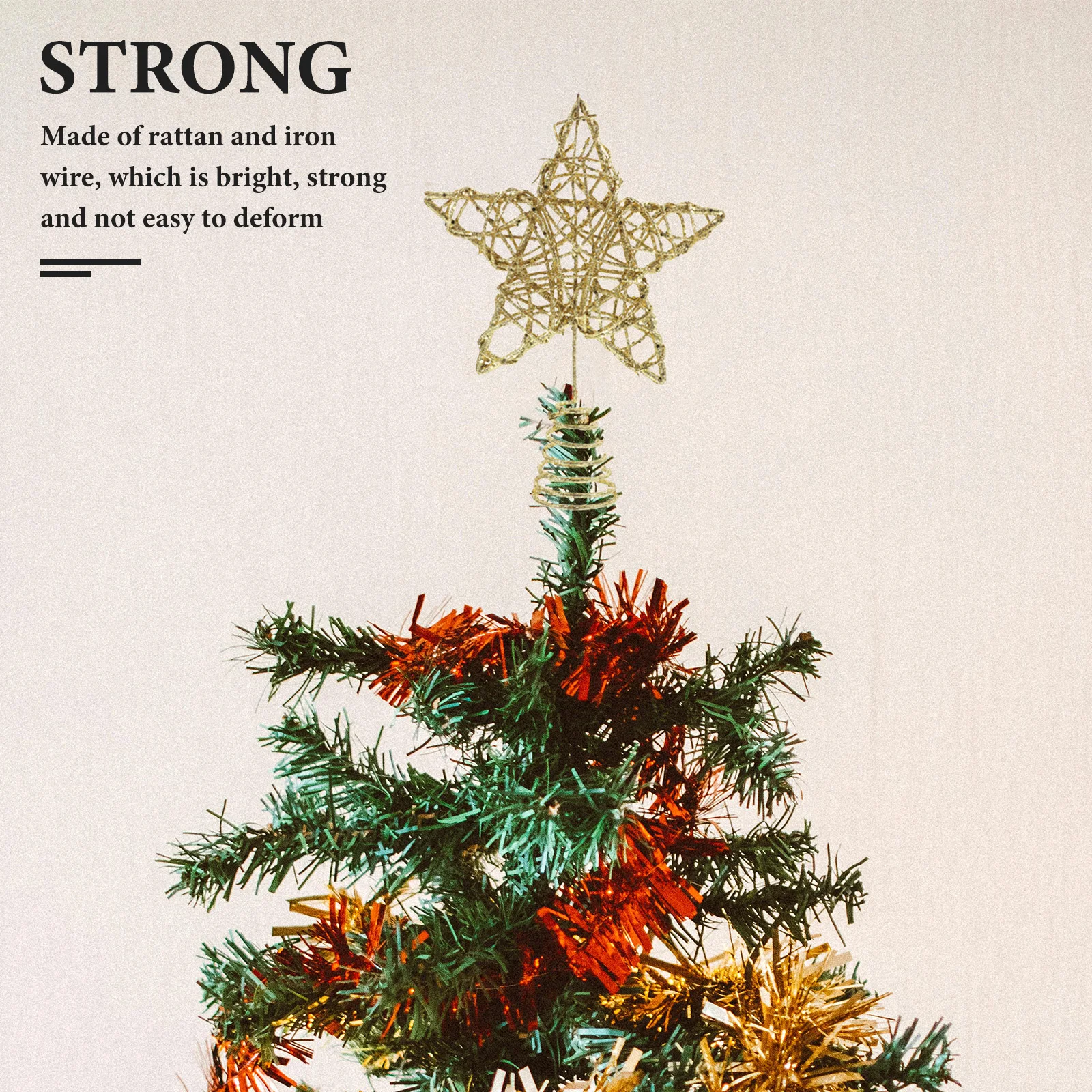 

Golden Star Christmas Wrought Iron Glitter Rattan Circle Sparkling Holiday Decor Five Pointed Star Treetop Decoration