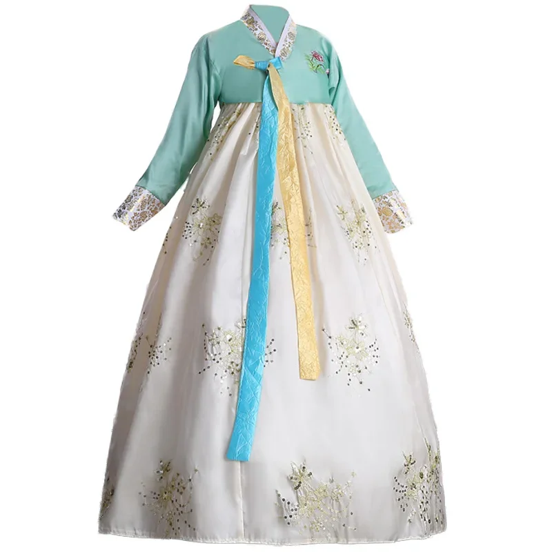 Корейский традиционный костюм ханбок с блестками, женский корейский дворцовый костюм, платья ханбок, национальная танцевальная одежда для сценического шоу