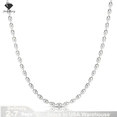 925 स्टर्लिंग सिल्वर स्टैक्ड राइस ग्रेन ऑलिव बीड्स चेन नेकलेस महिलाओं के लिए उत्तम सरल कॉलरबोन चेन ज्वेलरी गिफ्ट USA 10 best sales हार का ढेर - №5