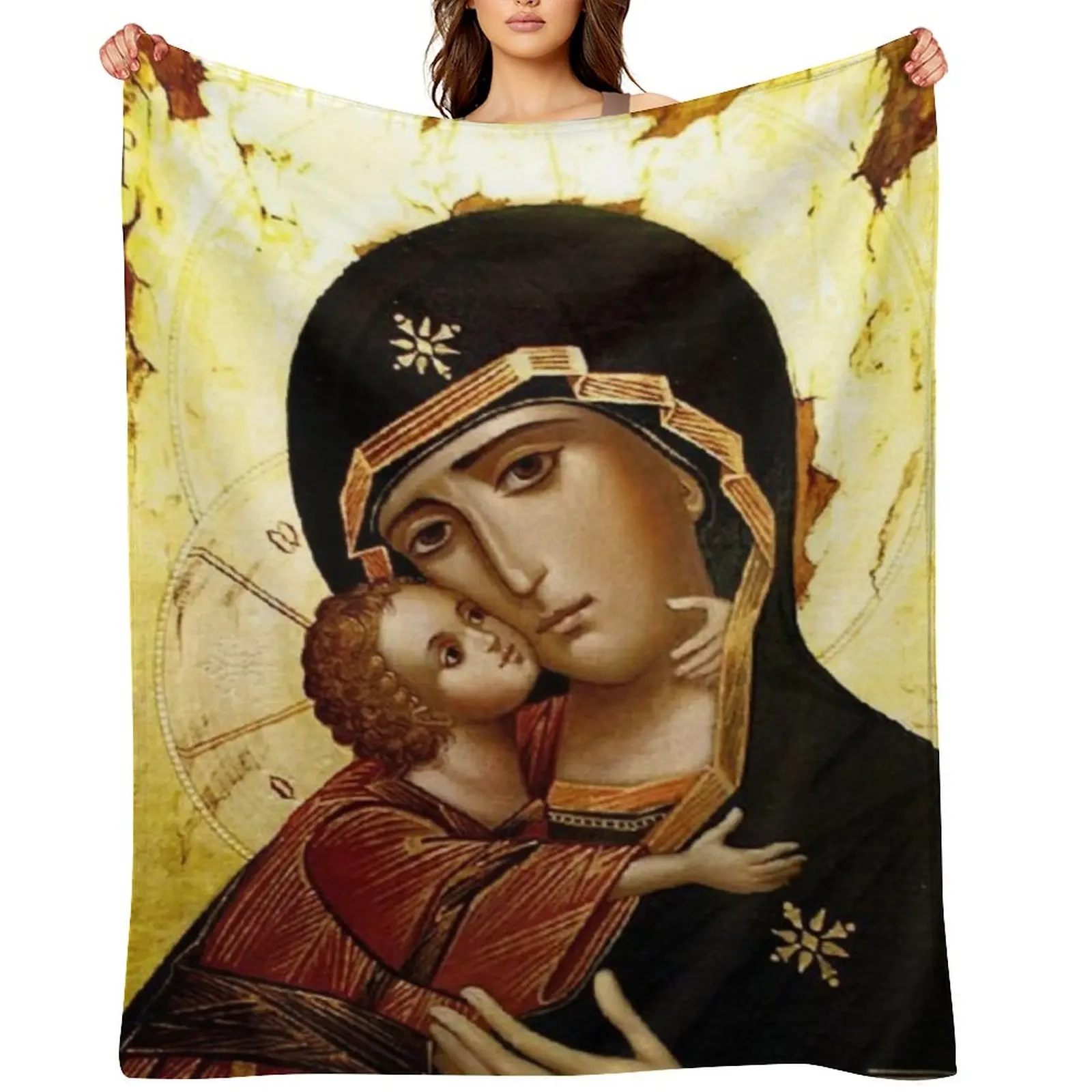 

Virgin Mary, Theotokos, Mother of God, God-bearer Throw Blanket Shaggy Bed wednesday Sofas Blankets
