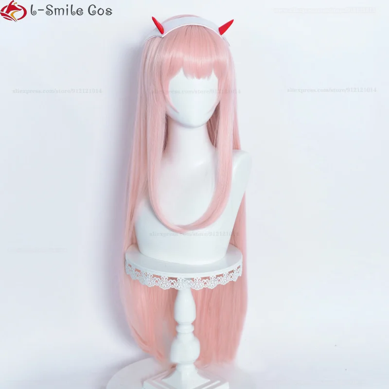 New 100cm Long Zero Two Cosplay Wig Anime  02 Cosplay Wigs Pink Heat Resistant Hair Wigs Headwear + Wig Cap