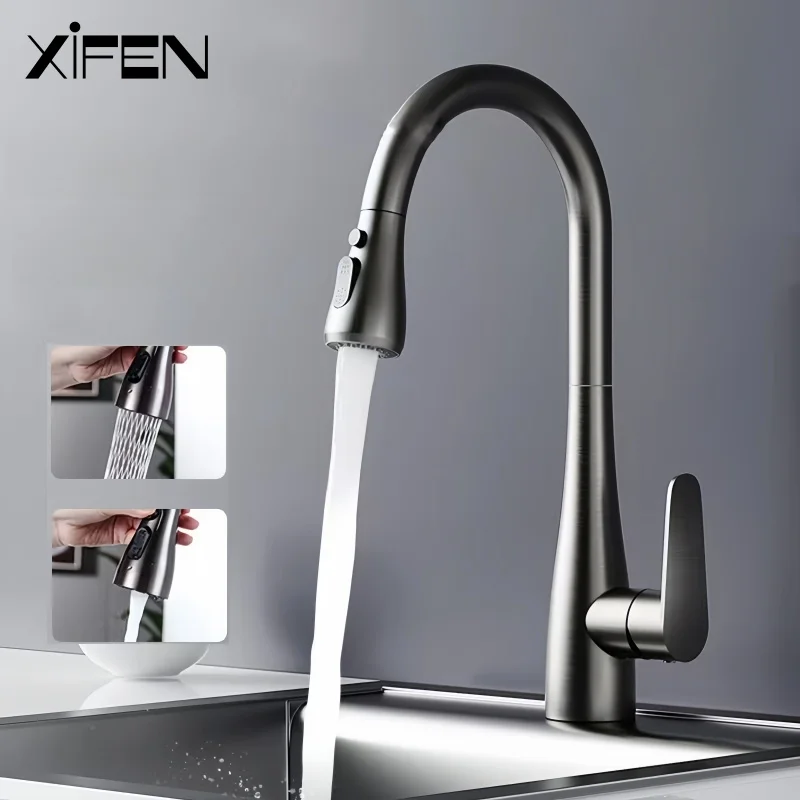 

Pull Out Type Kitchen Sink Faucet Hot and Cold Water Outlet Kitchen Faucet Gun Grey Splash Proof Sink Faucet Tap