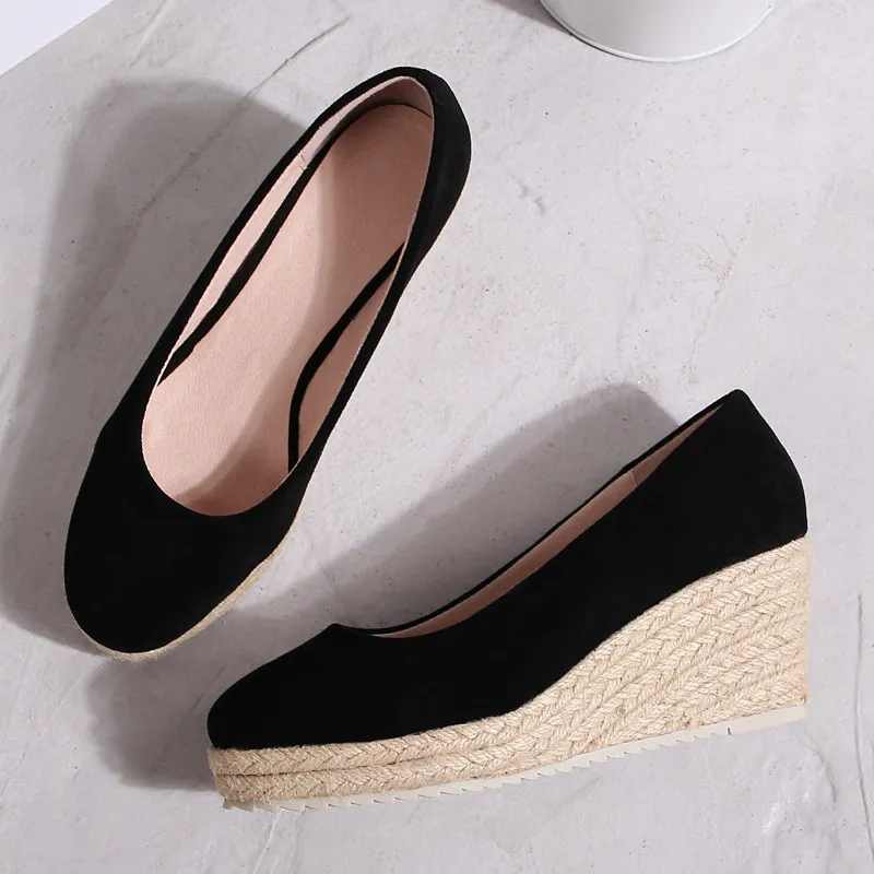 2023 Princess Kate\'s Same Suede Wedge Single Shoes Women Shallow Mouth Espadrilles Spring&Autumn Sandals High Heels Ladies Shoes