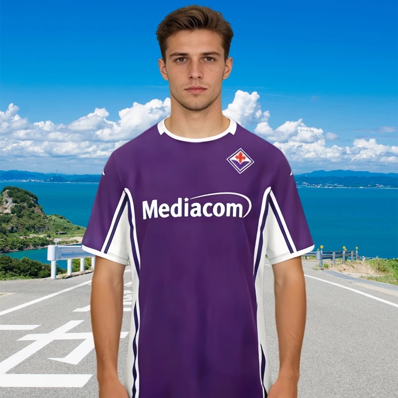 

Футбольные майки ACF Fiorentina для дома и выезда, футболки с 3D-принтом, летние повседневные спортивные футболки с короткими рукавами, семейные детские футболки 26