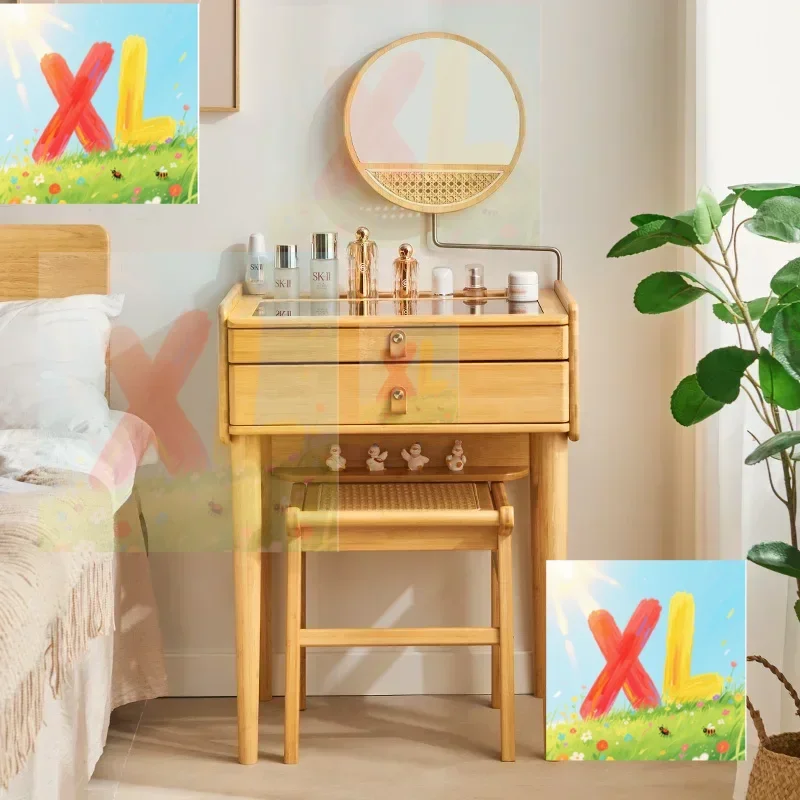 

Dresser Bedroom Simple Solid Wood Makeup Table Bucket Cabinet Small Glass Makeup Table