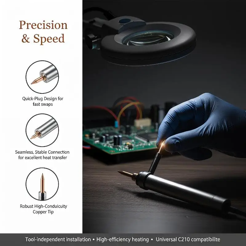 

C210 Quick Change Soldering Iron Tip Heating Core Replacement Pointed Tip For Mobile Phone Flying Wire Repair