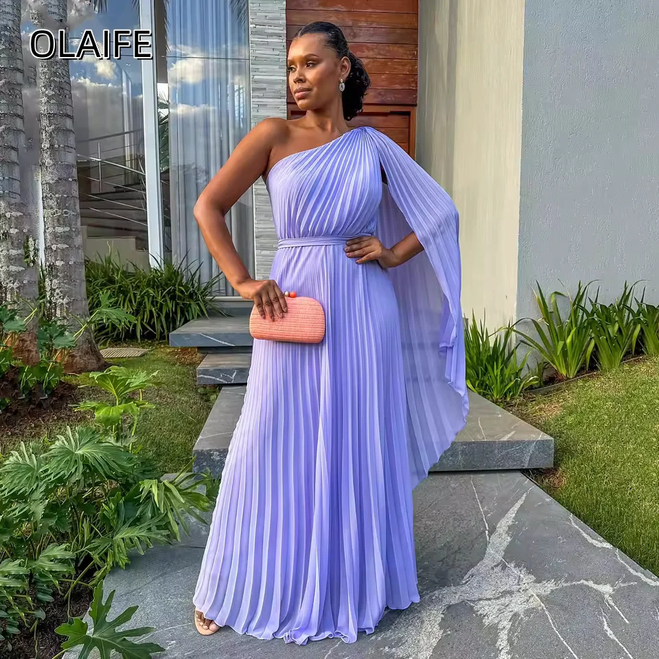 فساتين شيفون للحفلات الراقصة وشاحات بكتف واحد مخصصة بدون أكمام للنساء فستان رسمي خاص للحفلات سويب تراين فيستدوس دي غالا