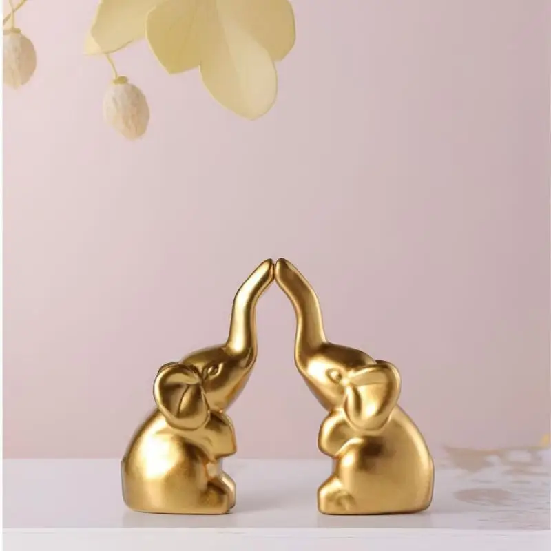 1 Pair Small Animal Statue Elephant Figurine Home Decor,Mini Gold Elephant Gifts For Women, Modern Style Small Golden