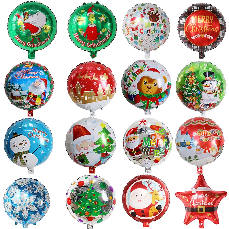 50Pcs 18Inch Merry Christmas Foil Helium Balloons Feliz Navidad Xmas Tree Ornament Snowman Santa Claus Party Decorations Supplie