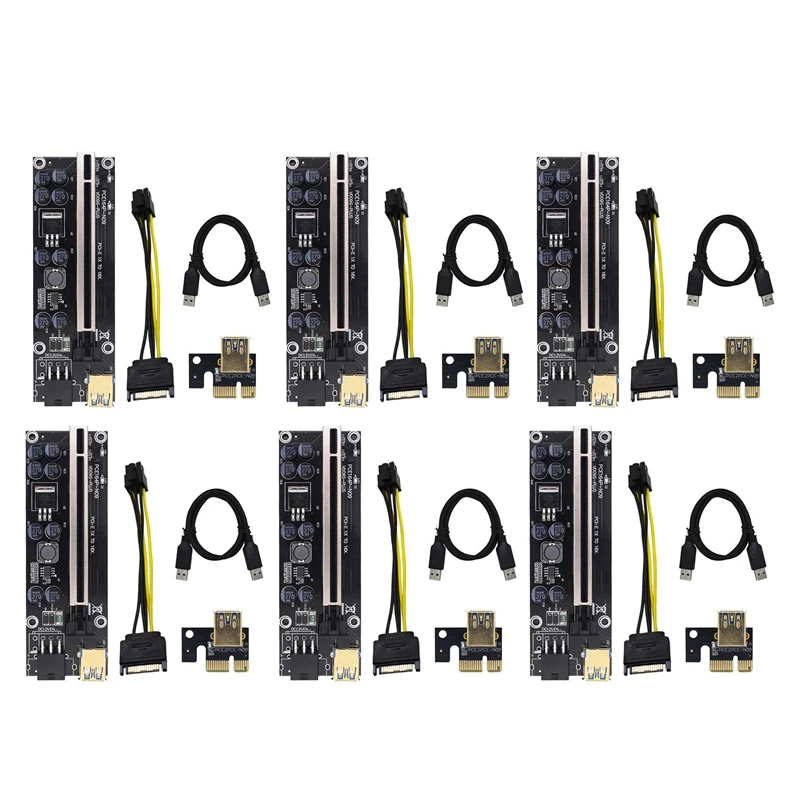 

Карта адаптера PCI-E VER009S Plus PCI-E 1X до 16X 6Pin USB3.0, графический удлинительный кабель, карта адаптера для добычи BTC, черный