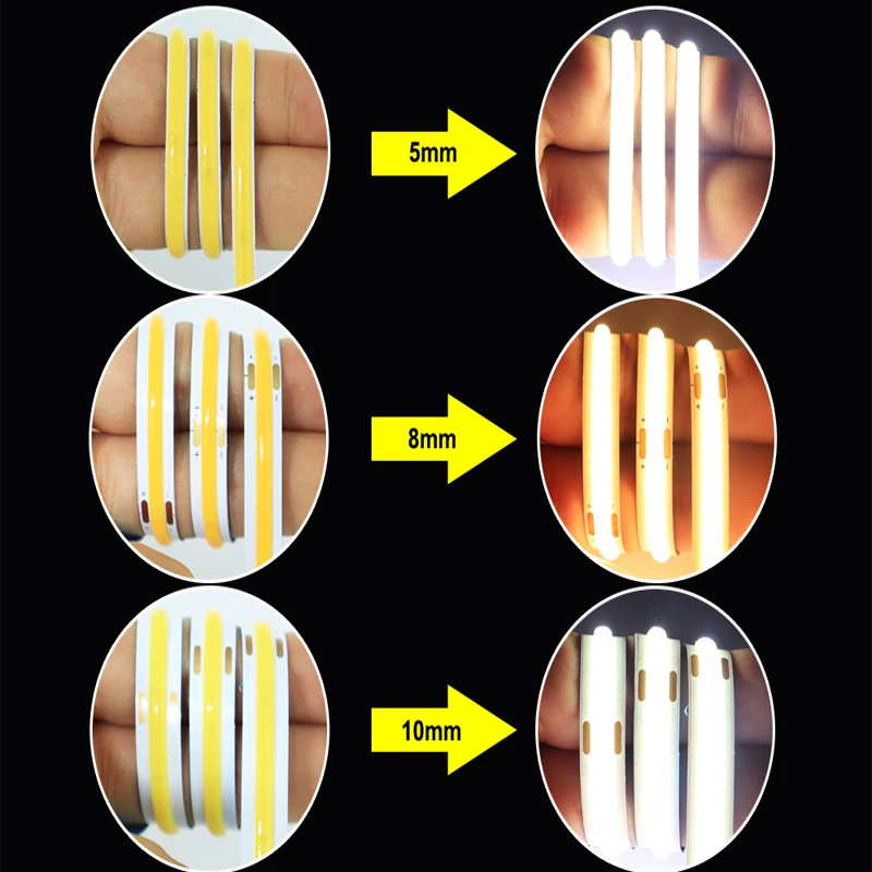 12V 24V COB LED Strip Lights Tape Diode 12 24 V Volt 320/384/528LEDs/m 0.5m 1m 2m 3m 4m 5m High Density Flexible Linear Dimmable