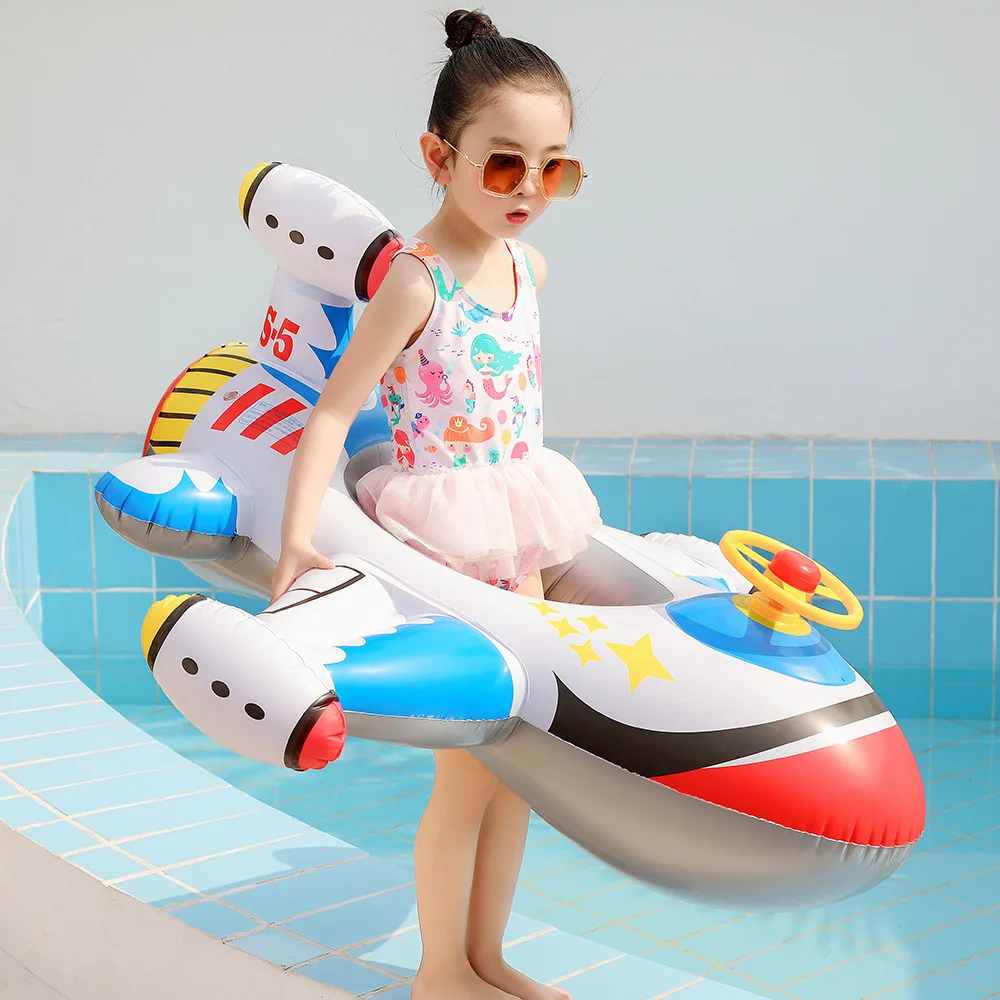 Kids Airplane Infant Float Pool Swimming Ring Inflatable Circle Baby Seat with Steering Wheel Summer Beach Party Pool Toys