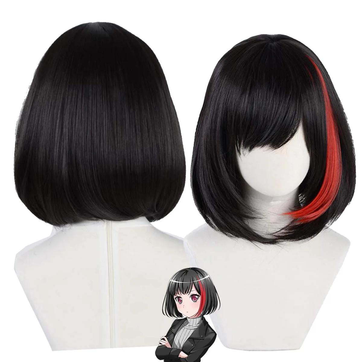 

Женский парик BanG Dream Mitake Ran, короткий, черный с красными прядями, в стиле боб