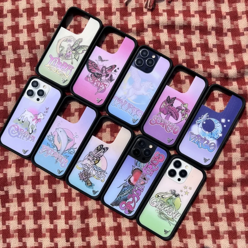 

Wildflower Girls Zodiac wf Phone Case for iPhone 12 13 14 15 16 Pro Max Plus divination Gemini Sagittarius Pisces Libra Cover