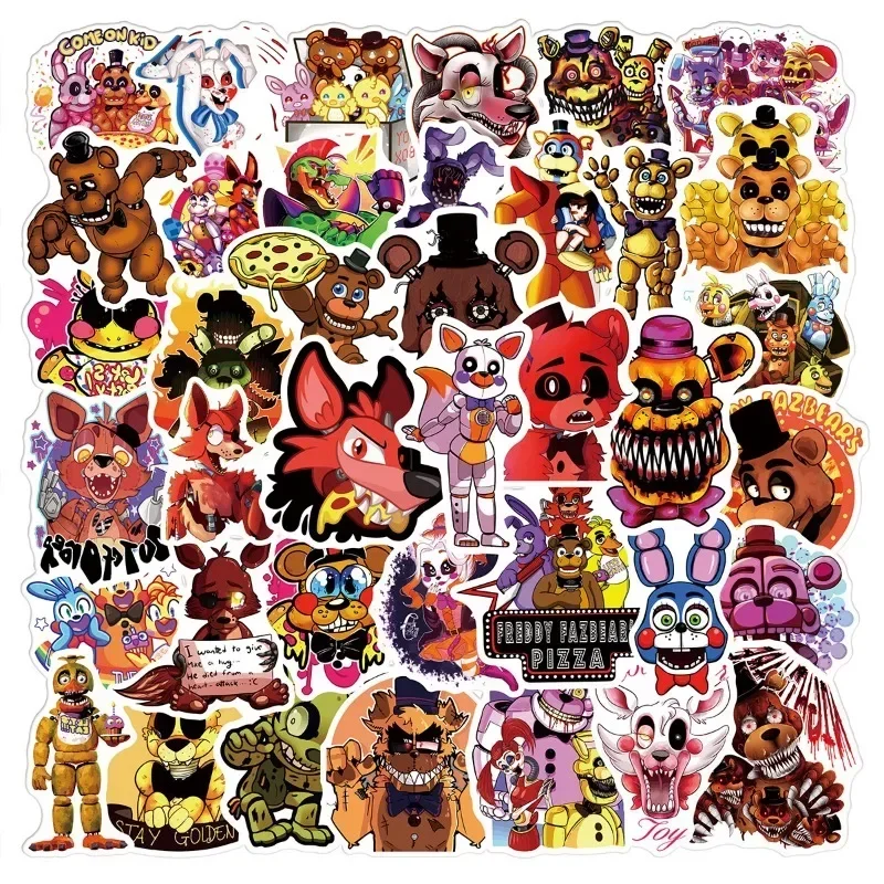 50pcs FNAF Stickers Five Nights At Freddys Scooter Trolley Case Sticker PVC Graffiti Sticker Child DIY Trunk Notebook Decal Gift