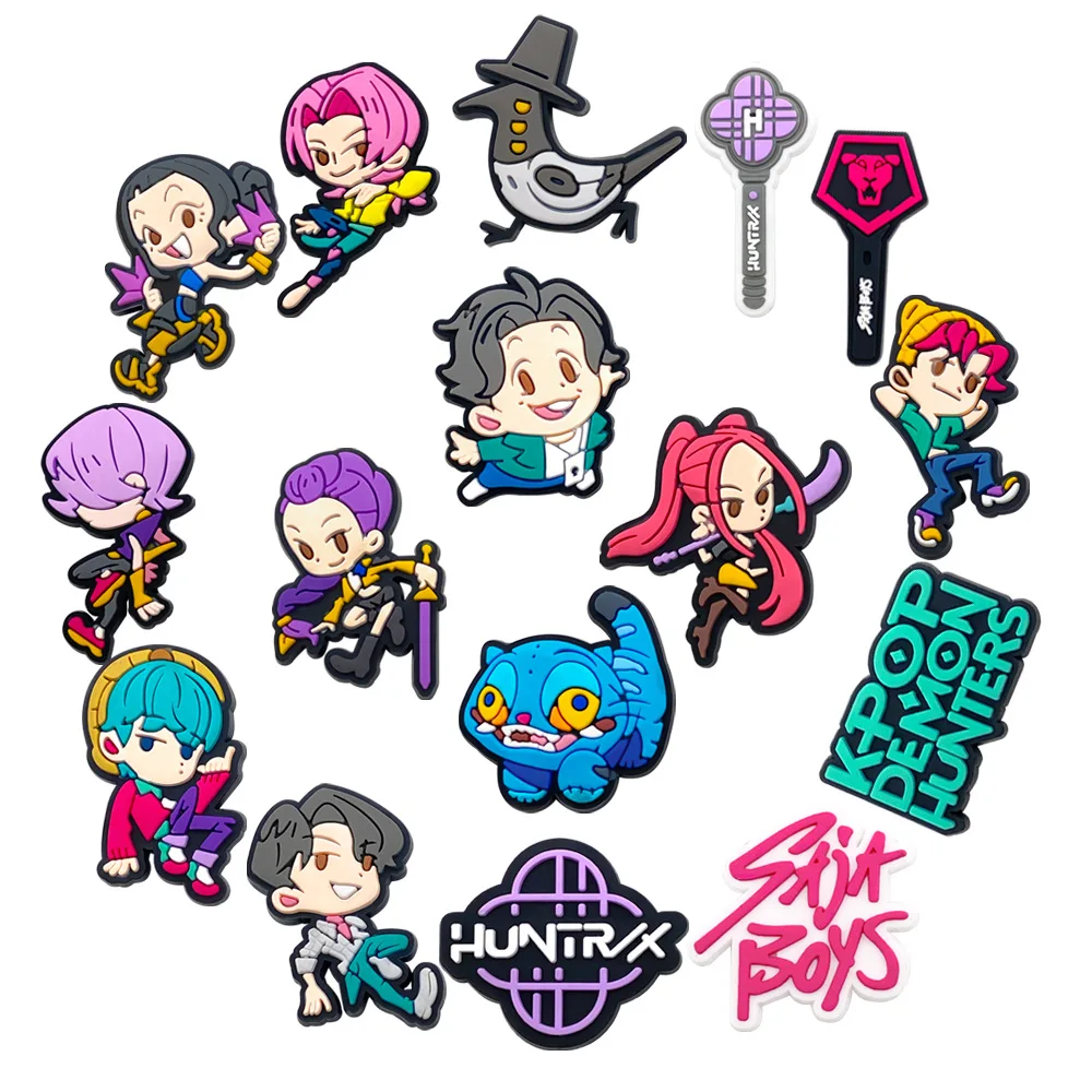 

16pcs Cute anime Cartoon Shoe Charms PVC Accessories DIY Cartoon Shoe Buckle Clogs Sandal Decoration For Kids X-mas Gifts