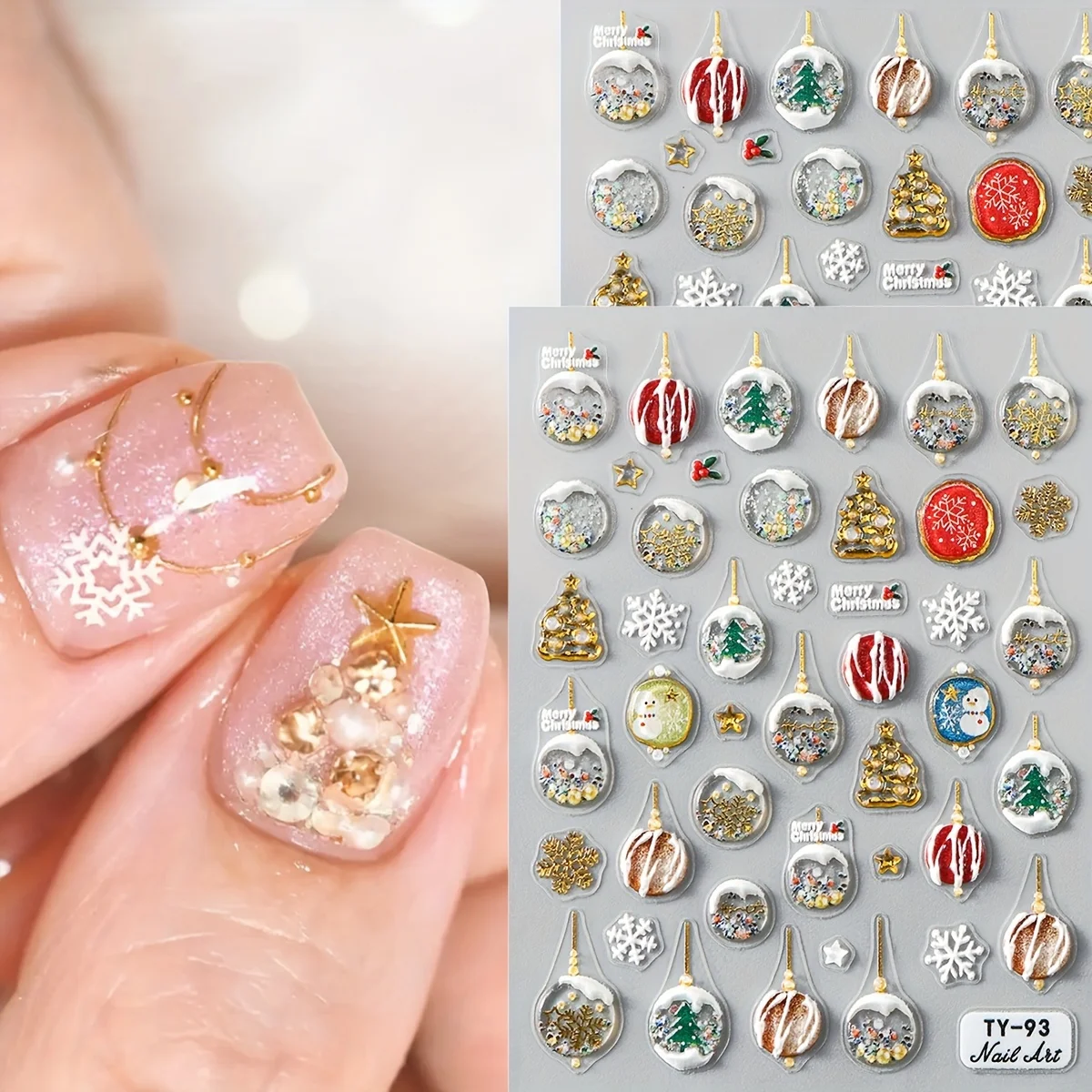 5D エンボスネイルステッカー クリスマスツリー 雪の結晶 クリスマスネイルアートデコレーション スライダー マニキュアデコレーション クリスマスネイル用品