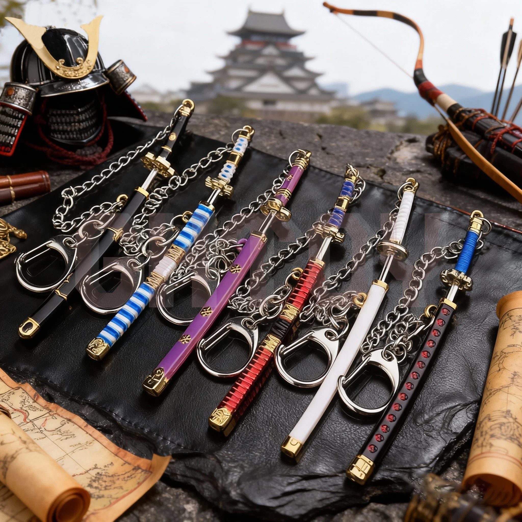 Samurai-Schwert, Anime-Peripheriegerät, Roronoa Zoro, Mini-Schlüsselanhänger, drei Schwerter, Stil, Desktop-Display, Ornamente, Sammlung, Geschenk für Jungen