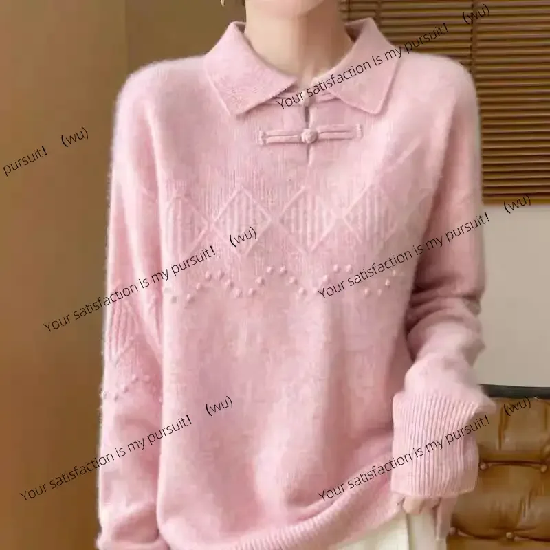 ZOCI-Sweater Rajut Kancing Chic Baru Musim Gugur Musim Dingin Wanita Vintage Longgar Kerah Lipat Pullover Nyaman Lembut Wol Jumper