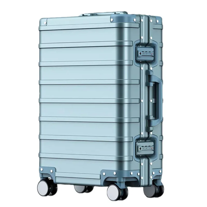 Bagages de voyage tout en aluminium, valise à roulettes haut de gamme, serrure à mot de passe ultra-silencieuse, boîte d'embarquement, bagages tendance, 20 pouces, nouveau