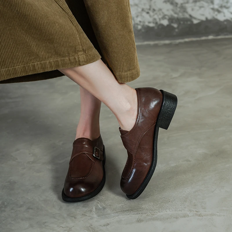 2026 Women's Loafers Shoe Strap-lock Anti-slip Slip-on Women Shoes Spring and Autumn British Style Leather Shoes Female Pumps