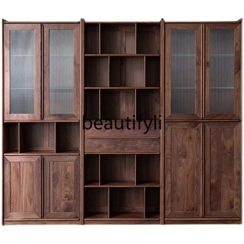 

ss D Japanese-style simple solid wood combination bookshelf economical cherry wood bookcase