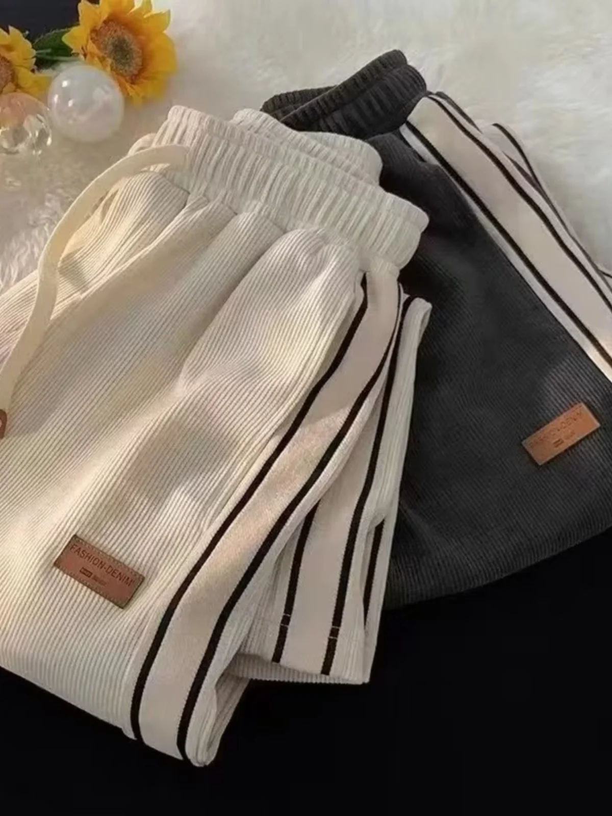 

Corduroy Pants Thiened Fce Wide Leg Casual Sports Long Trousers American Straight Tube High Waist Long Pants for Men