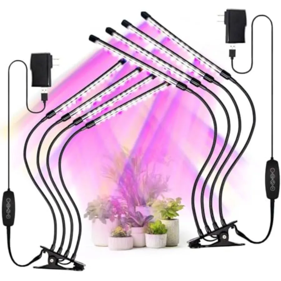 

Indoor plant growing LED lights, aluminum alloy, white, full spectrum with red-blue boost, 2-pack with 3/9/12H timer and 10 bri