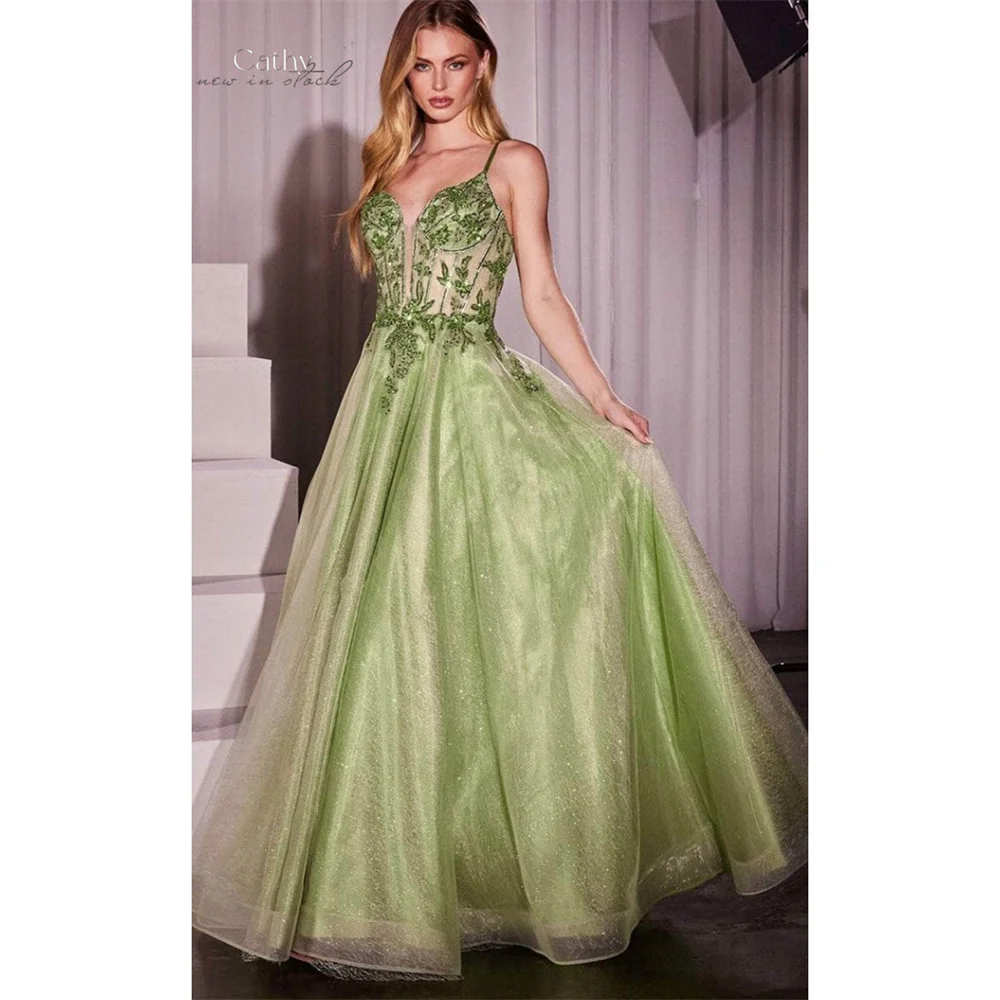 

Cathy Customized Shiny Sequins A-Line V-Nevk Wedding Dress Spaghetti Strap vestidos de noiva Corset Sweep Train Formal Evening