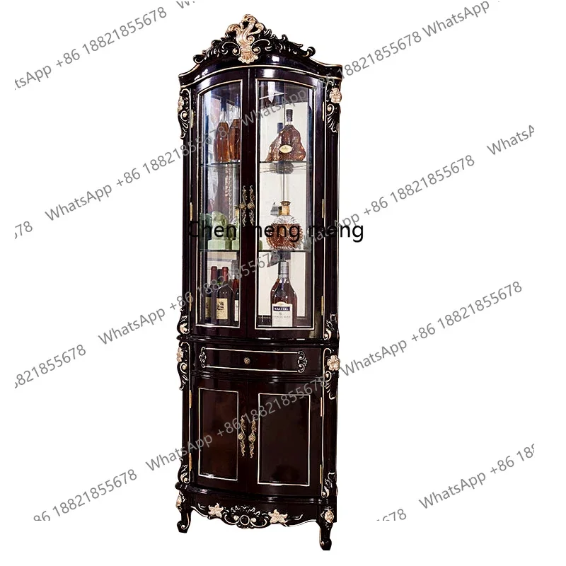 B456 European solid wood wine cabinet American villa home living room storage corner floor cabinet water-based paint triangle