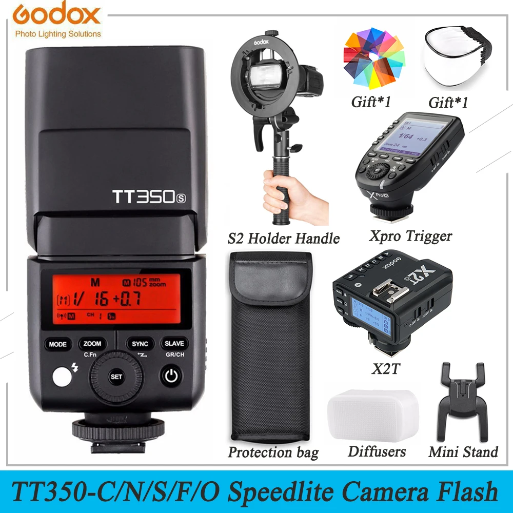 

Godox Mini Speedlite Flash TT350 GN36 2.4G TTL HSS Camera Wireless Speedlite +XPro +X2T+S2 for Canon Nikon Sony Fuji Olympus