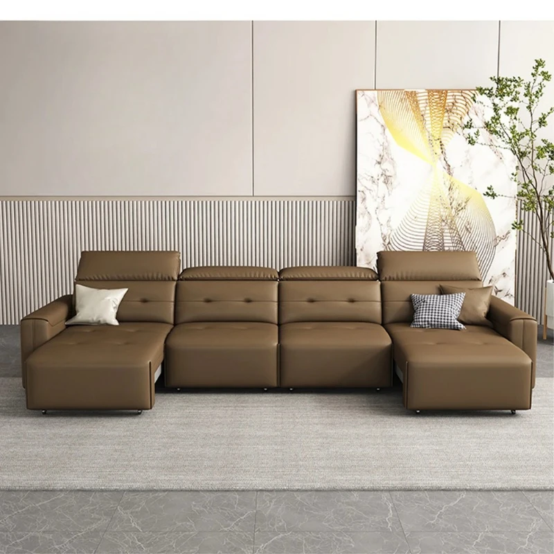 Leather electric convertible sofa bed with adjustable headrest living room multi-functional folding sofa bed
