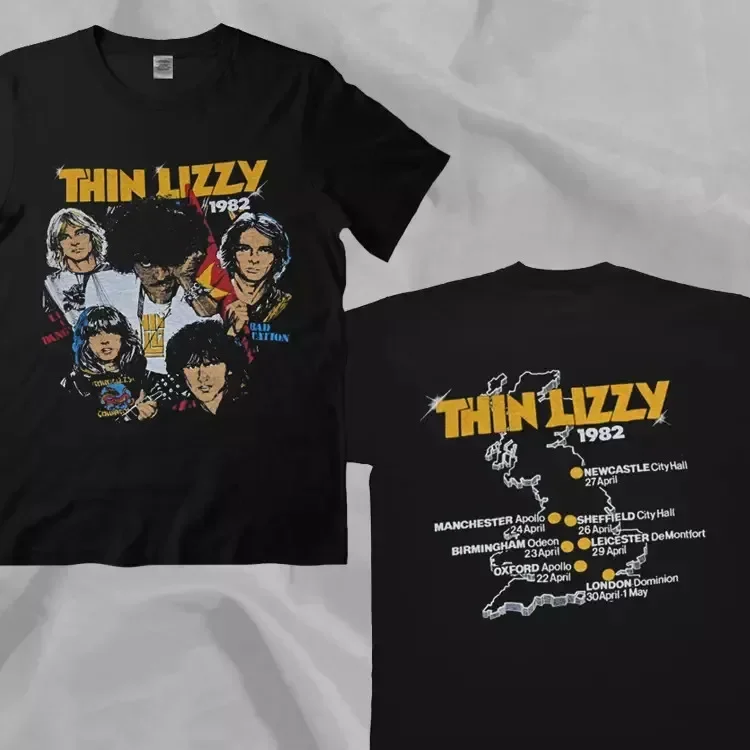 

THIN LIZZY 1982 UK Tour Rare Black Double Sided T-Shirt For Fans AC2255