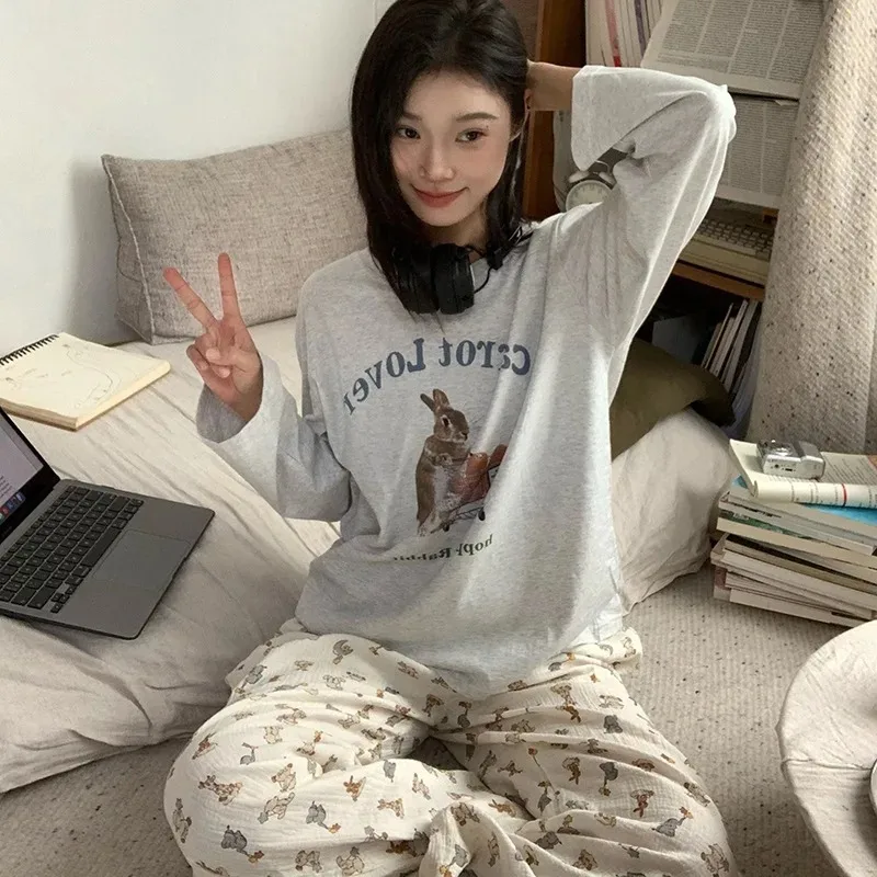 Spring and Autumn New Ladies Style Pajamas Homewear Set Girls Students Korean Sweet Pajamas Loose Pajamas Homewear Set