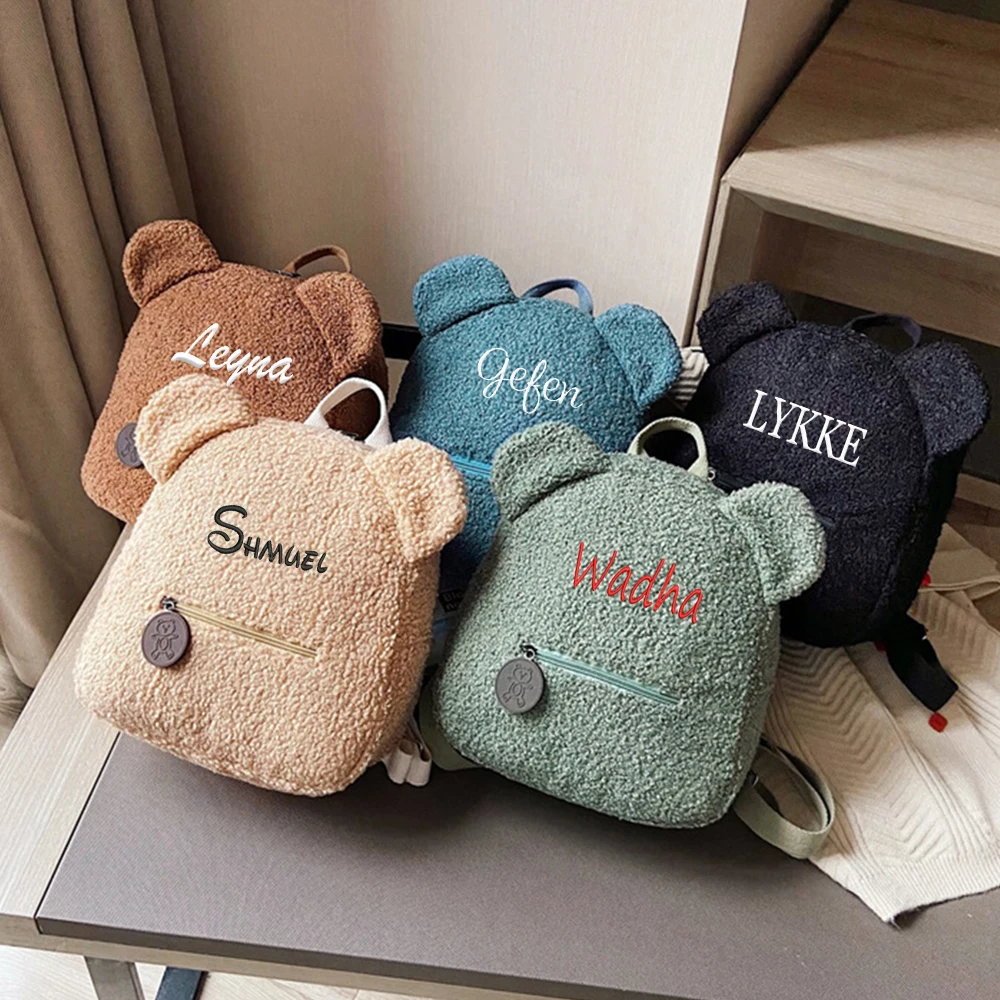 

Custom Name Women's Plush Bear Backpack Autumn Winter Cute Little Bear Ear Backpack Personalized Girls' Outdoor Plush Backpack