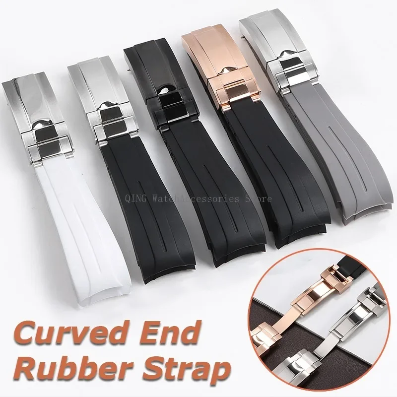 20mm Rubber Straps Curved End Silicone Watchbands for Rolex Water Ghost Folding Buckle Bracelet sMen Women Waterproof Wristbands