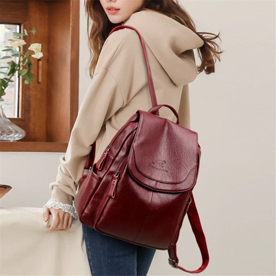 Casual Women Leather Backpack Designer Shoulder Bags For Women 2024 Back Pack School Bags For Teenage Girls Sac Mochila Feminina