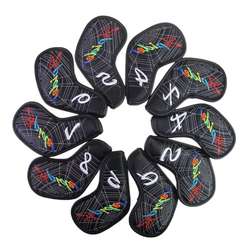 防水スパイダーウェブ刺繍ヘッドゴルフキャップ、アイアンカバー、クラブヘッド保護、b-m、グループあたり10個