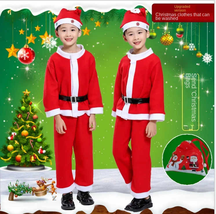 Costumes de cosplay de père Noël pour enfants, Père Noël rouge imbibé, Costumes d'elfe de Noël, Garçons, Bol, Nouvel An