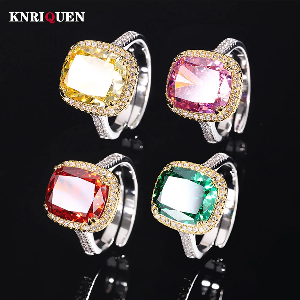 

Sparkling Iced Cut 10*12MM Pink Quartz Topaz Tourmaline Rings for Women Gemstone Wedding Ring Cocktail Party Fine Jewelry Gift