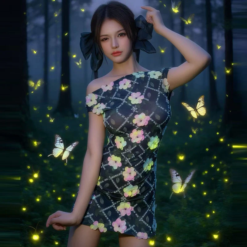 Vrouwen Stage Catwalk Jurk Pailletten Bloem Feestjurken Zanger Jazzdans Kostuum Festival Outfit Bar Nachtclub Kleding XS10536