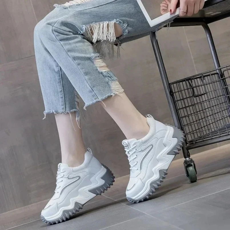 

2025 кроссовки на танкетке на платформе 7 см, массивная обувь, высокие кеды Za, модная удобная дышащая вулканизированная обувь из натуральной кожи