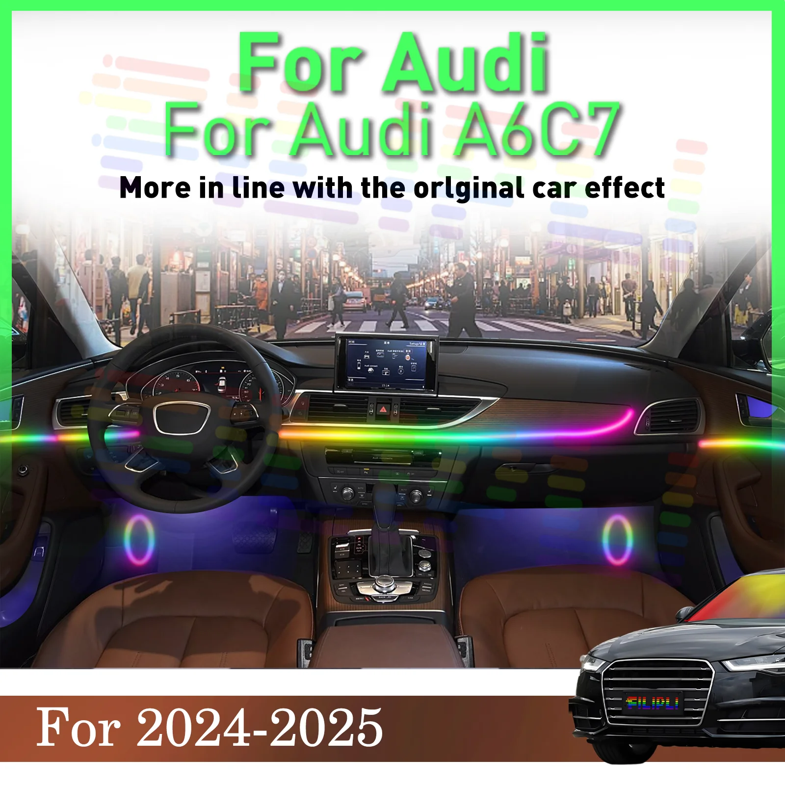 

Для Audi A6 C7 2024-2025 Многоцветная акриловая светодиодная лента для окружающего освещения, украшение автомобиля