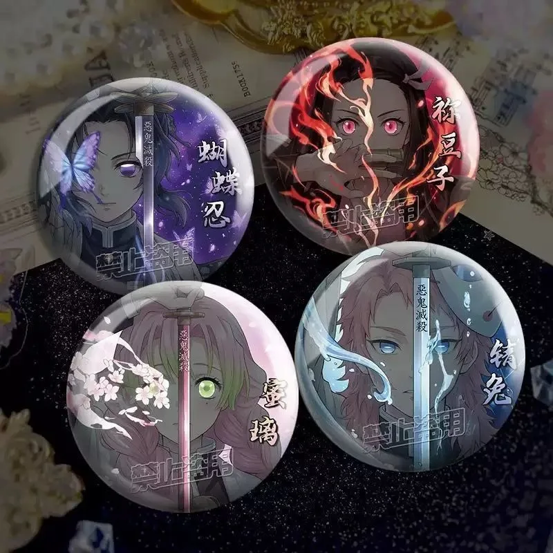 Sword Pose Tin Button Badge Shinobu Kocho Nezuko Kamado Mitsuri Kanroji Sabito HD Vibrant Print Surface Trendy Anime Collectible