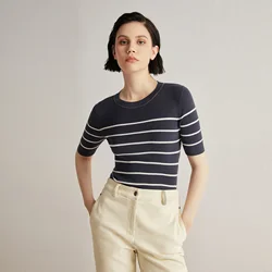 BC-28 Summer Ladies Luxury Brand Clothes Merino Wool Sweaters Silk Striped Tops For Women High Quality Clothing